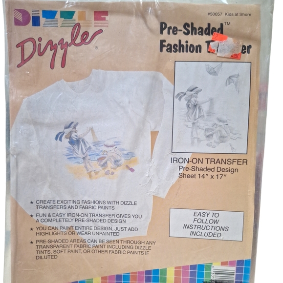 New 1990 DIZZLE Pre-Shaded Kids At The Shore 14" X 17" Sheet Hot Iron #50057 - Picture 1 of 8
